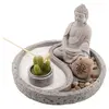 Decoratiune Gradina Zen in miniatura, Suport cu Buddha, lumanare si accesorii