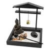 Decoratiune Gradina Zen in miniatura, Suport cu clopot si Buddha, betisoare parfumate si accesorii, imagine 2
