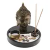 Decoratiune Gradina Zen in miniatura, Suport rotund si capul lui Buddha, lumanare, betisoare parfumate si accesorii, imagine 2