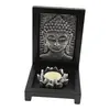 Decoratiune Suport ardere lumanari parfumate, cu floare de lotus si chipul lui Buddha, argintiu, imagine 2