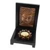Decoratiune Suport ardere lumanari parfumate, cu floare de lotus si chipul lui Buddha, cupru, imagine 2