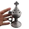 Vas pentru ardere tamaie si ierburi, metal argintiu, 15cm, imagine 3