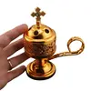 Vas pentru tamaiat si ars, din metal auriu, 13cm, imagine 3