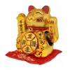 Pisica norocoasa Maneki Neko aurie cu moneda si simboluri feng shui pe perna - 16cm, imagine 3