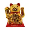 Pisica norocoasa Maneki Neko aurie cu pui si evantai pe perna - 16cm