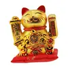Pisica norocoasa Maneki Neko aurie cu wu lou si moneda pe perna - 16cm, imagine 2
