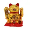Pisica norocoasa Maneki Neko aurie cu wu lou si moneda pe perna - 16cm, imagine 3
