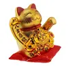 Pisica norocoasa Maneki Neko aurie cu wu lou si moneda pe perna - 16cm, imagine 4