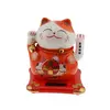 Pisica norocoasa Maneki Neko rosie pe suport solar, 10cm