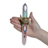 Bagheta din cristal natural Cuart roz si Fluorit cu soare auriu, 21,5cm, imagine 5