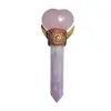Bagheta din cristal natural Fluorit si Cuart roz inima cu aripi, 17,8cm, imagine 3