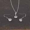 Set Cercei cu agatatoare si pandantiv Cuart roz briolete si Argint 925, 9-10mm