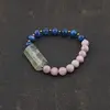 Bratara cristale naturale Kianit si Kunzit 8mm, Prehnit 30mm cu bumbi aurii pe elastic, imagine 2