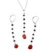 Set Cercei cu agatatoare si pandantiv Safir lucrat manual si Coral natural cu argint 925