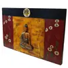 Tablou canva cu flori si Buddha sculptat in lemn, 48cm x 30cm, imagine 2