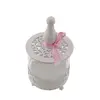 Vas din sticla pentru depozitare cu suport metalic si capac din lemn perforat, alb 17cm, imagine 5