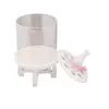 Vas din sticla pentru depozitare cu suport si capac din lemn perforat, alb 25cm, imagine 3