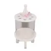 Vas din sticla pentru depozitare cu suport si capac din lemn perforat, alb 25cm, imagine 4
