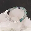 Bratara Fluorit sfere si Perle de cultura cu elemente argintii pe elastic, 8mm, imagine 6