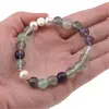 Bratara Fluorit sfere si Perle de cultura cu elemente aurii pe elastic, 8mm, imagine 4