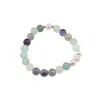 Bratara Fluorit sfere si Perle de cultura cu elemente aurii pe elastic, 8mm