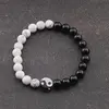 Bratara Howlit, Onix sfere si Sidef banut Yin Yang pe elastic, 8mm, imagine 2