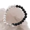 Bratara Howlit, Onix sfere si Sidef banut Yin Yang pe elastic, 8mm, imagine 3