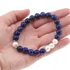 Bratara Lapis Lazuli si Perle de cultura sfere cu elemente aurii pe elastic, 8mm, imagine 4