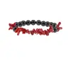 Bratara Obsidian negru sfere 8mm si Coral rosu freeform 6-15mm cu elemente argintii pe elastic, imagine 2
