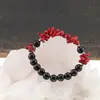 Bratara Obsidian negru sfere 8mm si Coral rosu freeform 6-15mm cu elemente argintii pe elastic, imagine 3