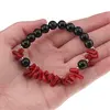 Bratara Obsidian negru sfere 8mm si Coral rosu freeform 6-15mm cu elemente argintii pe elastic, imagine 4