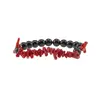 Bratara Obsidian negru sfere 8mm si Coral rosu freeform 6-15mm cu elemente aurii pe elastic, imagine 2