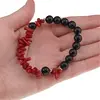 Bratara Obsidian negru sfere 8mm si Coral rosu freeform 6-15mm cu elemente aurii pe elastic, imagine 4
