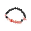 Bratara Obsidian negru sfere 8mm si Coral roz freeform 6-15mm cu elemente argintii pe elastic