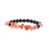 Bratara Obsidian negru sfere 8mm si Coral roz freeform 6-15mm cu elemente aurii pe elastic, imagine 2