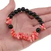 Bratara Obsidian negru sfere 8mm si Coral roz freeform 6-15mm cu elemente aurii pe elastic, imagine 4