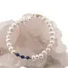 Bratara Perle de cultura si Kianit sfere fatetate, elemente inox auriu, 5-8mm, imagine 2