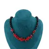 Colier Obsidian negru sfere 8mm si Coral rosu freeform 6-15mm cu elemente argintii, imagine 2