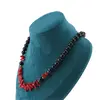 Colier Obsidian negru sfere 8mm si Coral rosu freeform 6-15mm cu elemente argintii, imagine 3