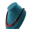 Colier Obsidian negru sfere 8mm si Coral rosu freeform 6-15mm cu elemente aurii, imagine 3