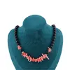 Colier Obsidian negru sfere 8mm si Coral roz freeform 6-15mm cu elemente argintii, imagine 3