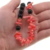 Colier Obsidian negru sfere 8mm si Coral roz freeform 6-15mm cu elemente argintii, imagine 5