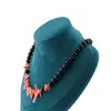 Colier Obsidian negru sfere 8mm si Coral roz freeform 6-15mm cu elemente aurii, imagine 3