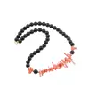 Colier Obsidian negru sfere 8mm si Coral roz freeform 6-15mm cu elemente aurii