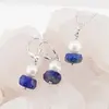 Set Cercei cu agatatoare si pandantiv Lapis Lazuli si perle de cultura cu argint 925, imagine 2
