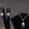 Set Cercei cu agatatoare si pandantiv Lapis Lazuli si perle de cultura cu argint 925, imagine 5