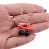 Cercei cu agatatoare Obsidian negru sfera 8mm si Coral roz freeform cu elemente argintii, imagine 3