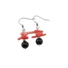 Cercei cu agatatoare Obsidian negru sfera 8mm si Coral roz freeform cu elemente argintii