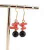 Cercei cu agatatoare Obsidian negru sfera 8mm si Coral roz freeform cu elemente aurii, imagine 3