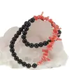 Colier Obsidian negru sfere 8mm si Coral roz freeform 6-15mm centrat cu elemente aurii, imagine 2